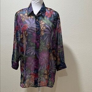 BONWORTH Semi-Sheer Floral Button-Front Blouse in Multi-Color